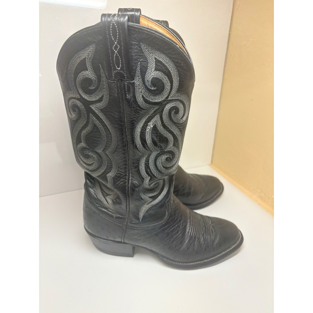 Tony Lama Mens 8D Bonham Smooth Black Ostrich Round Toe Cowboy Boots 8430 USA